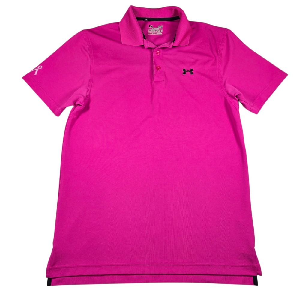 Under Armour Heatgear Pink Loose Fit Golf Performance Polo Men's S Breast Cancer